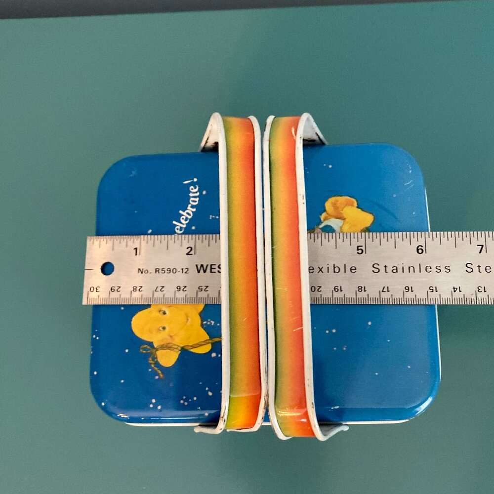 American Greetings Care Bears Vintage Collectible Metal Tin Basket w/Lid/Handles - Picture 7 of 15